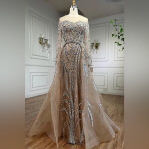 Elegant Embellished Evening Gown with Overskirt